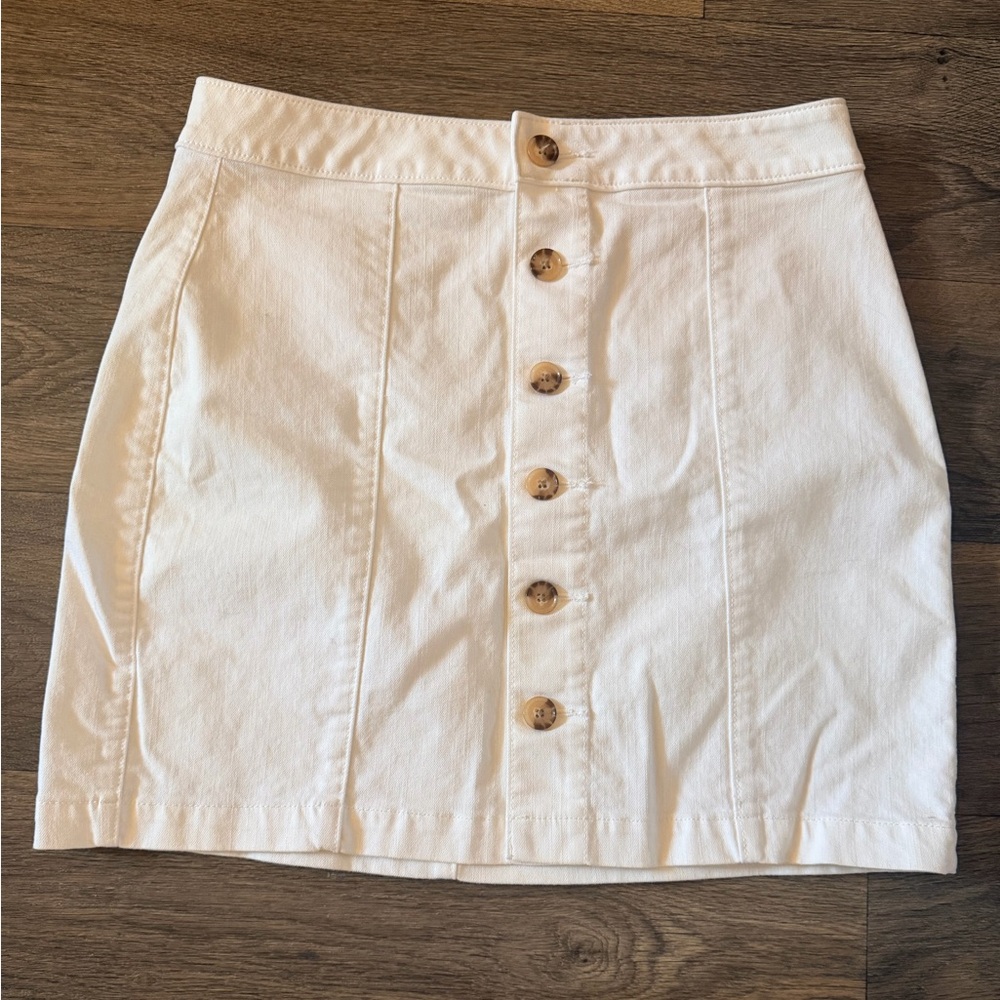 LOFT White Button-Front Cotton Mini Skirt Size 8